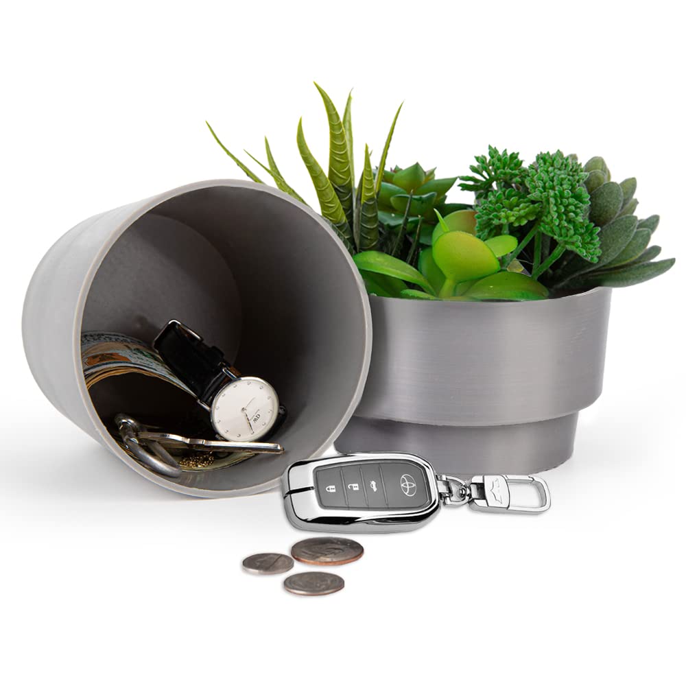 Livebe Flower Pot With Hidden Safe & Secret Compartment,Secret Stash Key Hider,Hide a Key Secret Safe (Grey 1)