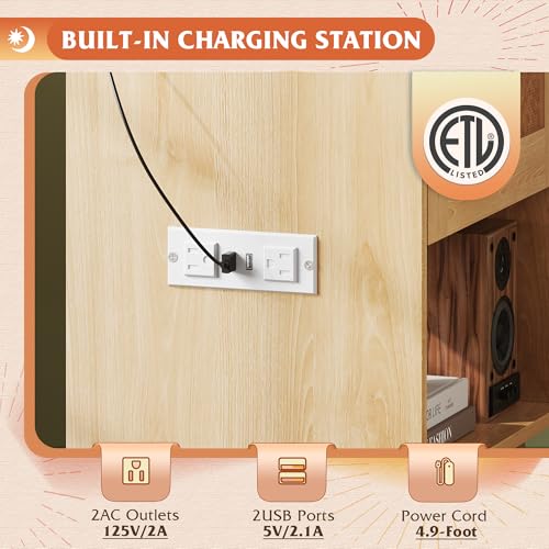 Image of WLIVE Rattan Nightstand with Charging Station, Boho Night Stand, Small Bedroom Side Table, End Table with Drawer and Storage, Wood Bedside Tables for Bedroom, Small Spaces, Natural Oak