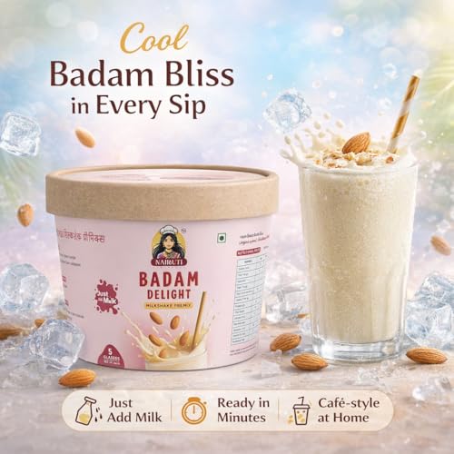 Image of Nairuti Vyutpadan Badam Delight Milkshake Premix Powder 150g | Healthy Banana Dry Fruit Mix with Almonds, Rock Sugar | No Preservatives | Instant Badam Shake Powder for Kids & Adults | Ready In A Minute - Milkshae Premix
