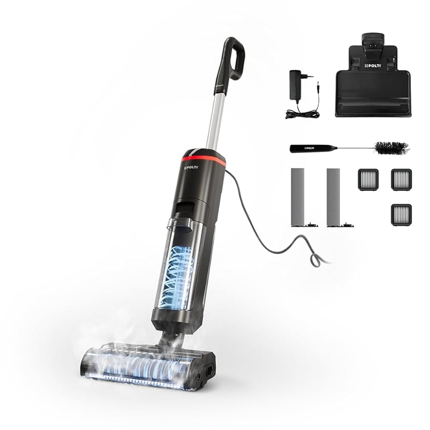 Polti Rollysteam WD20, Lavapavimenti con Funzione Vapore e Aspirapolvere, 750 W, Pulizia Completa in un solo Passaggio, Auto Pulizia, Nero