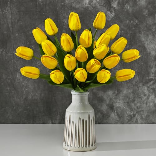 Yastouay 12-Pack Yellow Tulips Artificial Flowers Real Touch Latex Faux Tulips with Large Full Buds Lifelike Vibrant Fake Tulips Bouquet for Spring Wedding Home Dcor Table & Party Centerpiece