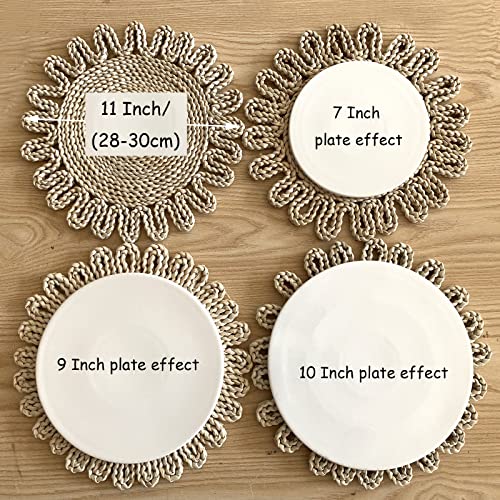 Icosamro Round Woven Placemats For Small Dining Table Set Of 6, 11 Inch Boho Natural Rustic Rattan Charger Plates Wicker Placemats For Holiday Christmas Kitchen Table Mat, Beige #TOP2