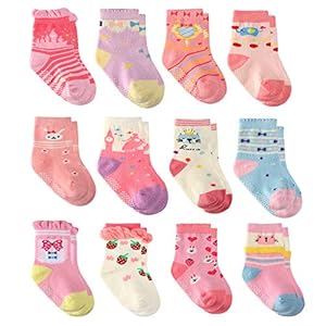 12 paar baby pasgeboren katoenen sokken, baby meisjes peuter meisje antislip sokken met handgrepen klein meisje Slipper…