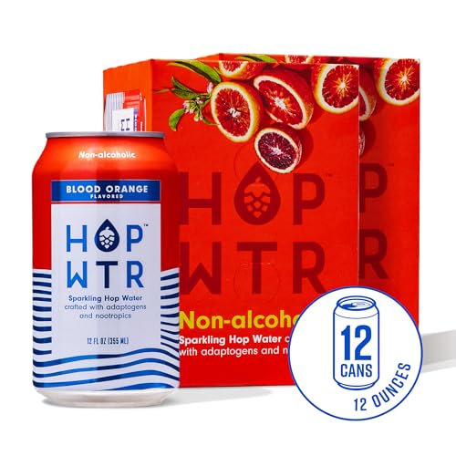 image for HOP WTR Sparkling Hop Water Blood Orange 12 Pack, Sugar Free, Low Carb