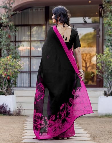 Image of SIRIL Women's Cotton Printed Saree with Unstitched Blouse Piece