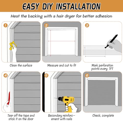 Garage Door Seal Kit for Top and Sides, 33ft White Weather Stripping, Universal Door Trim to Stop Draft, Dust, Water & Rodents, Includes 20 Nails