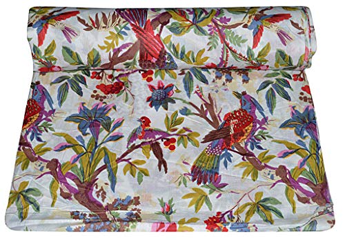 Tissu indien imprimé oiseaux colorés au mètre (10 Yards) pour confection de robe et rideau