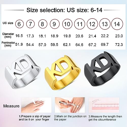 Custom4U Personalized Name Ring Unisex Custom Block Letter/Name/Initial/Year/Word Rings,Stainless Steel/Gold/Black Customzied Nameplate Ring for Women Men (Gift Box)3