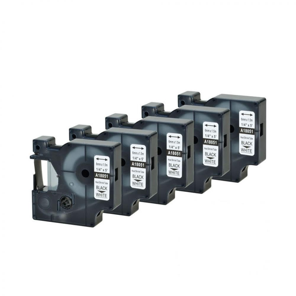 5pcs 6-24 mm Noir sur Blanc et Noir sur Bande de Tube Thermique Jaune Compatible avec Les modèles de Fabricant d'étiquettes 18051 18052 18053 18054 18055 18056(5PK Black on White)