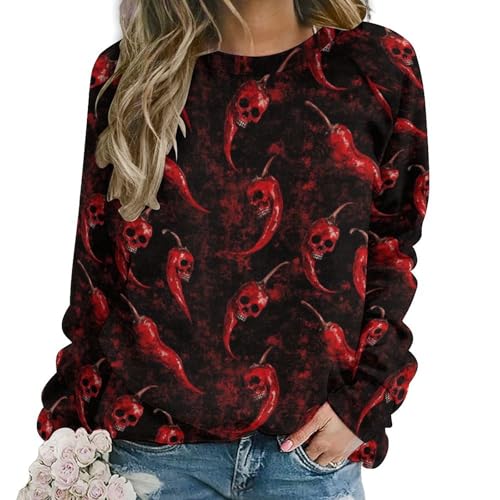 Sweat gothique rouge chili crânes avec imprimé graphique premium et coupe cozy
