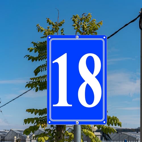Image of Premium Aluminum Number Signs 18, Metal 12 inch X 8 inch Blue Numbered Signs Outdoor for Parking Lots, Floor, Dock, Court, Aisle, Field, High Visibility, No Fade, Weather-resistant