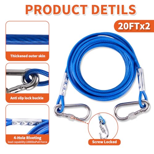 Heavy Duty Dog Tie Out Stake for Outside, Yard & Camping with 2x20ft Cables for Dogs, 200lb Capacity, Dual 360° Swivel, Ground Anchor for Large Dogs(Dog Stake+2X20ft Cable/200lbs) - Image 5