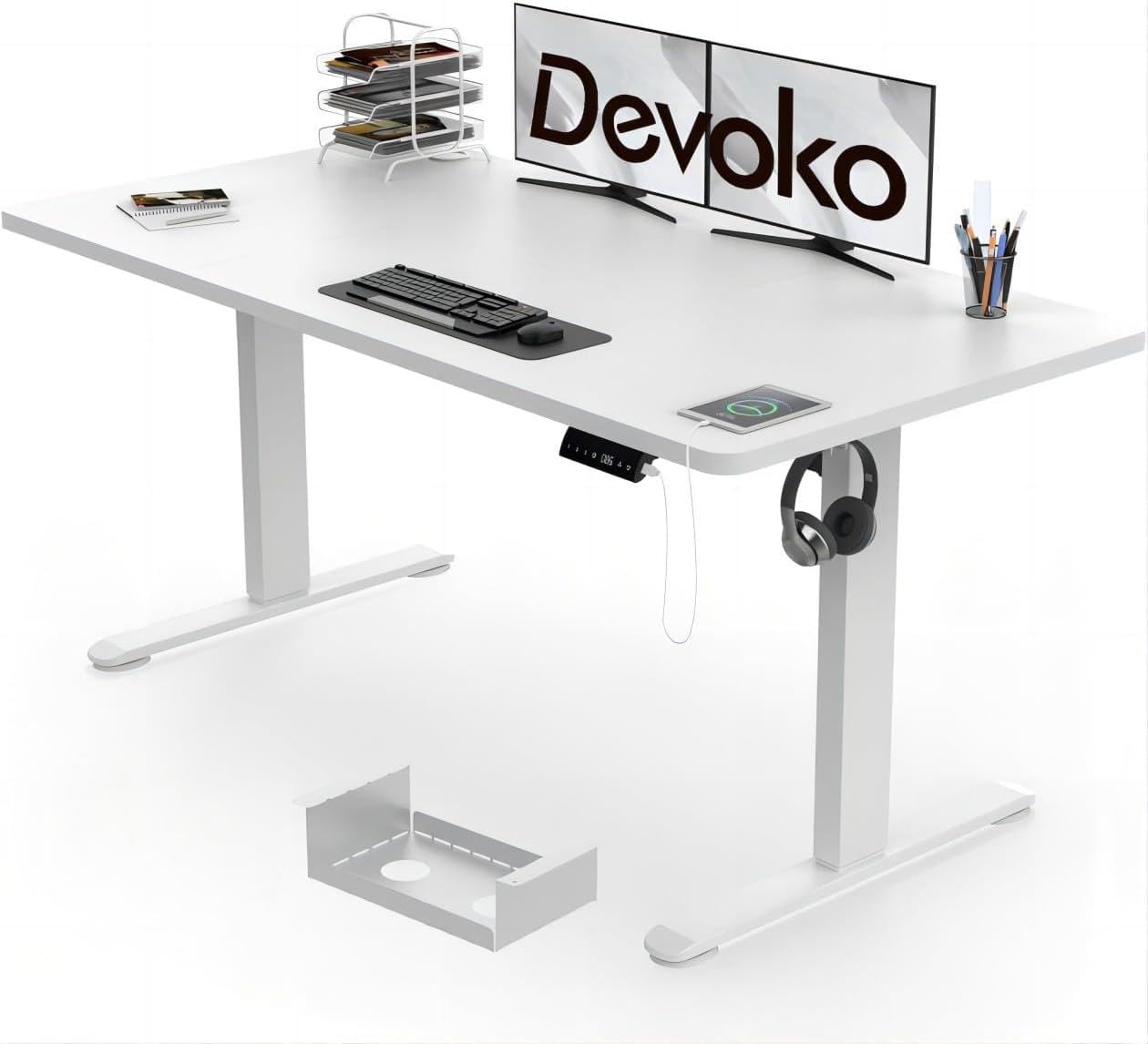 Electric Standing Desk 120x60cm with USB Charging Height Adjustable with Desktop Sit Stand UpHeavy Duty Steel 4 Memory Smart Pannel(White)