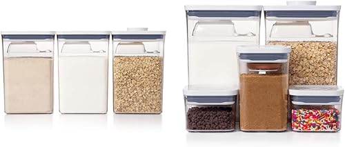 OXO Good Grips - Juego de recipientes de 6 piezas con cucharas + 8 piezas Baking Essentials POP contenedores, color blanco