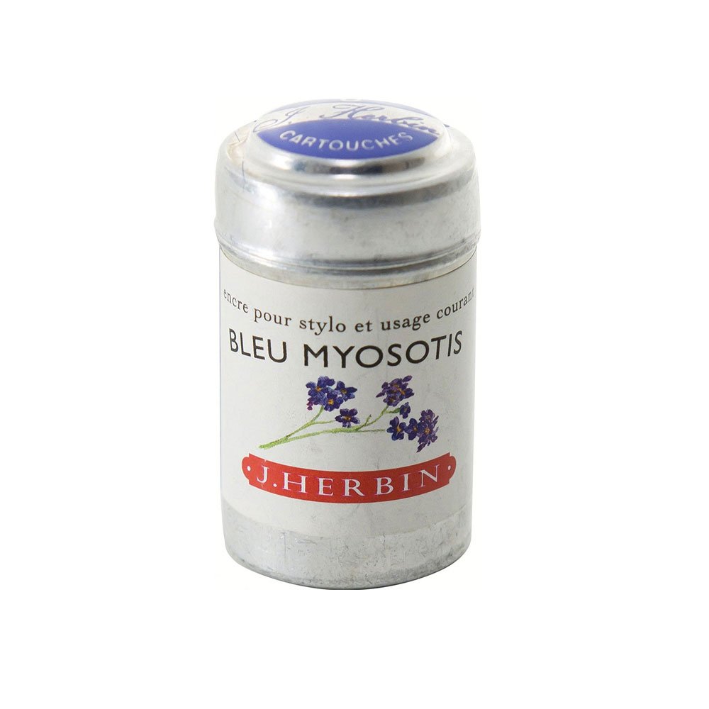 Jacques Herbin 20115T - Box of 6 ink cartridges for fountain pens and rollerball pens - (packaging-free product - zero-waste objective) - Bleu Myosotis