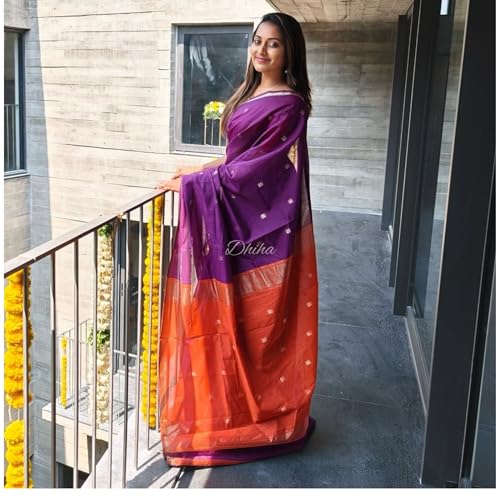 Image of Original Maheswari Cotton Silk Saree for Women | Kanjivaram Pure Silk Cotton Sari with Blouse | Zari Work | Tassels | Handloom Weave