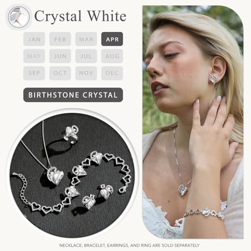 Image of Leafael Gift Necklaces for Women, Infinity Love Birthstone Heart Crystal Pendant, Birthday Anniversary Jewelry for Wife, Mom, and Her, Silver Plated, 18 inch + 2 inch Adjustable Chain