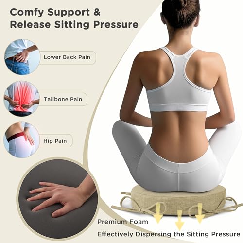 Image of AddGrace Round Bar Stool Cushions with Ties Set of 2 Non Slip Seat Cushions 12x12 Inch Washable Chair Pads Removable Washable Cover Beige