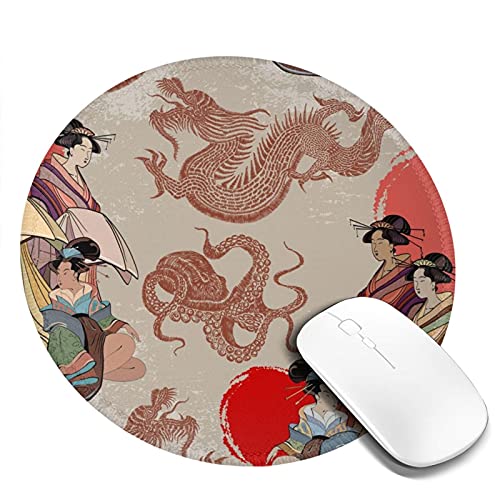 マウスパッド 丸型 龍 芸能人 浮世絵 和風 おしゃれ 防水 滑り止め ゴム製裏面 ゲーミングマウスパッド ノートパソコン PC ラウンドマウスパッド デスクマット 耐久性が良い オフィス用 ビジネス用 家庭用 ゲーム用 円形 20cm