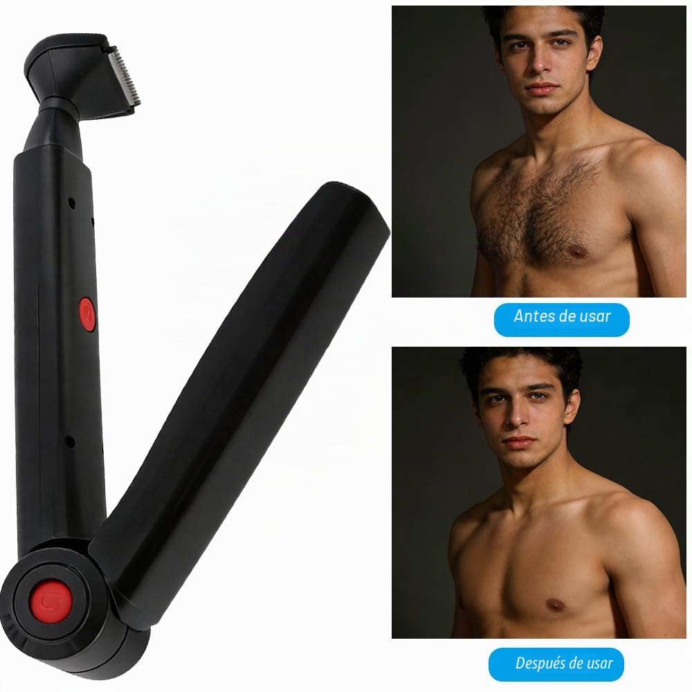 Afeitadora de Espalda para Hombre, USB Depiladora Corporal Hombre con 2 Cabezales de Afeitado Desmontable y Mango Ergonómico Extensible, Plegable, para Espalda, Pecho y Hombros