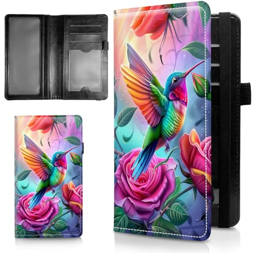 WZCJDHMJ Leather Checkbook Covers for Personal Checkbook Check book Holder Cover Wallets for Women Men,RFID-Blocking Slim Checkbook Cover for Duplicate Checks with Elastic Strap,Colorful Hummingbirds
