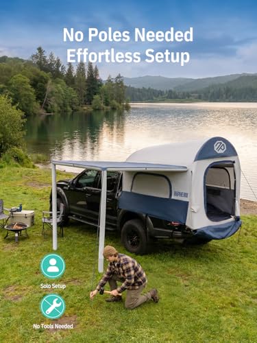 Image of Niphean Inflatable Truck Bed Tent with Zipper-Connect Rv Awning, 3-Min Setup Camping System for 5.5-8ft Truck Tent, Waterproof PU3000mm + UV50+ Side Shade, 2+1 Person Overland Shelter