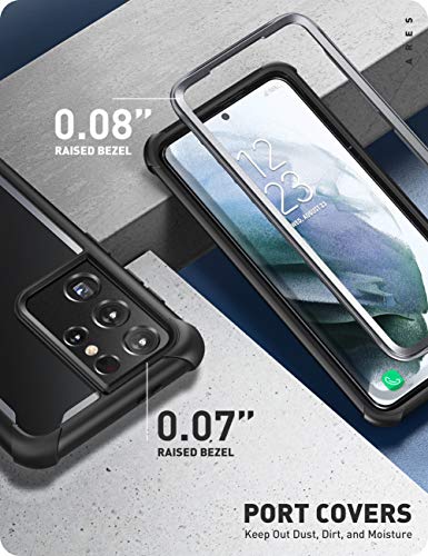 Image of i-Blason PC Ares Series Designed For Galaxy S21 Ultra 5G Case Cover (2021 Release), Rugged Clear Bumper Cover Case Without Screen Protector (Black)