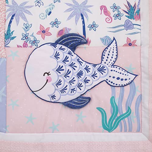 Nojo Mermaid Lagoon Pink, Blue And White Undersea Friends 4 Piece Nursery Crib Bedding Set - Comforter, Crib Sheet, Crib Skirt, And Storage Caddy #TOP7