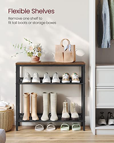Image of VASAGLE Shoe Rack for Entryway, Freestanding, Adjustable, Industrial | 4-Tier Shoe Rack Organizer with Storage Shelves and Spacious Top, Rustic Brown and Ink Black ULBS040B01