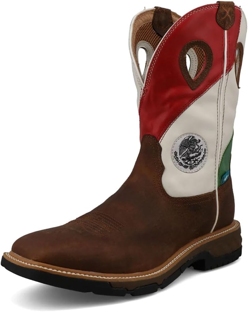 Twisted X Men's 11" Western Work Boot, Square Toe with CellStretch, Copper Brown & Multi, 10 EE