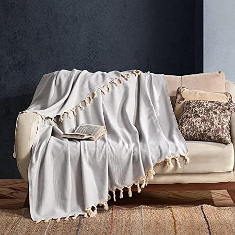 Milam London 100% Cotton Large Herringbone Throw For Sofa Double Bed Armchair Settee Bedspread Blanket 170 x 230 cm Grey Cover