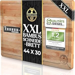 Deer & Oak Schneidebrett Holz – XXL Bambusbrett 44x30x2cm, Vorgeölt & Wasserabweisend, Messerfreundliches Küchenbrett für Fleisch, Gemüse & Brot