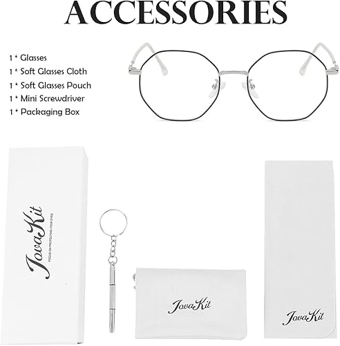 Miniatura 6 de JOVAKIT Lentes de bloqueo de luz azul polígono para mujeres y hombres anteojos de metal cuadrados octágono vintage sin receta