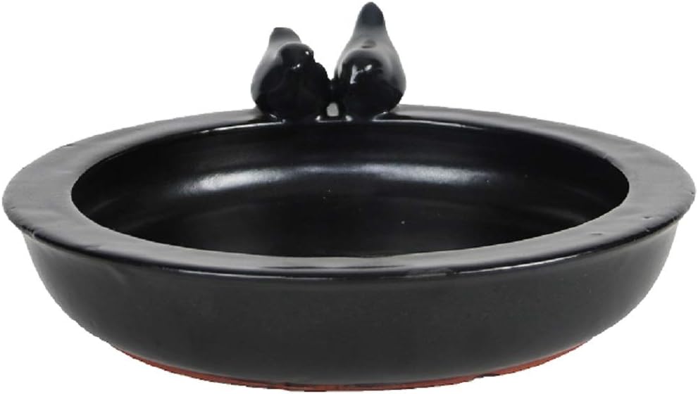 Esschert Design Round Bird Bath with Birds, Ceramic, Gray