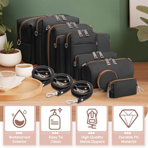 Joyway 10PCS Travel Makeup Bag Set, Large Capacity Cosmetic Bags for Women Girls, Waterproof Portable Toiletry Bag Organizer Make up Bag, Can be fitted with suspenders(Black)3