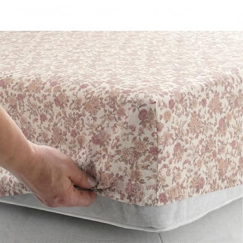 Image of Story@Home King Size Air Cotton Bedsheet 240 TC Fitted Sheet with 2 Pillow Covers, Soft & Durable Bed Sheet for King Bed (270 x 250 cm, Floral Print, Purple & Off White)