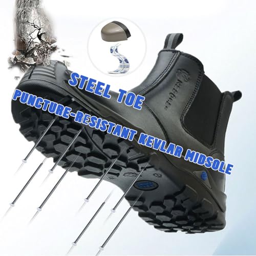 Image of Steel Toe Work Boots for Men Slip-on Welding Water-Resistant Safety Shoes | Shoes for Industrial Construction, Lightweight, Puncture Proof, Slip Resistant, Black