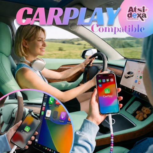 Image of 4-in-1 Beaded Charging Cable, MFi Certified, Works with CarPlay, 3.3FT 60W Fast Charger Cord for iPhone 17 /16 /15 /14 /13 /12 /11, iPad, Samsung, Android and More (Berry Galaxy)