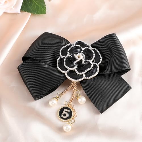Image of Dimeho Imitation Pearl Dangle Chain Brooch Vintage Lapel Pins and Brooches for Women Four Leaf Clover Brooch