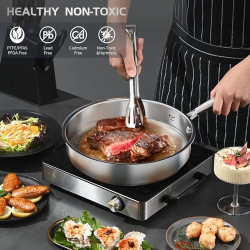 16-Piece Stainless Steel Cookware Set, Induction Compatible Pots and Pans with Steamer & Glass Lids, Stainless Steel Kitchen Utensil Set with Pot Protectors & Apron, Fits All Hob Types - Image 6