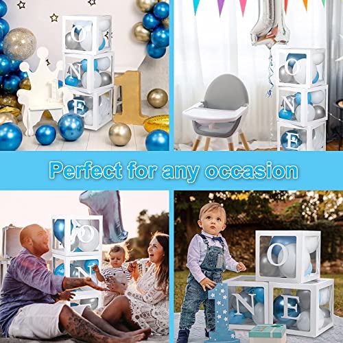 Image of First Birthday Decorations For Boy Or Girl, 3 Pcs ONE Balloon Boxes For 1st Birthday, Baby Clear Blocks Party Decor With ONE TWO Letters For Photoshoot Props, Cake Smash Backdrop