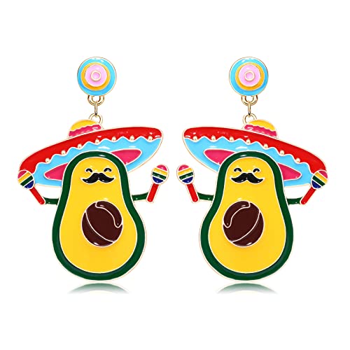 Mexican Fiesta Earrings Cinco De Mayo Earrings for Women Girls Beaded Piñata Sombrero Chili Avocado Dangle Earrings Mexican Independence Day Earrings Holiday Festive Party Jewelry Gifts