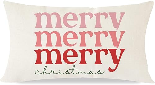 PANDICORN Fundas de almohada de Feliz Navidad de 12 x 20 pulgadas, decoración moderna de casa de campo, rosa, Navidad, invierno, vacaciones, lumbar, disponible en Yaxa Costa Rica