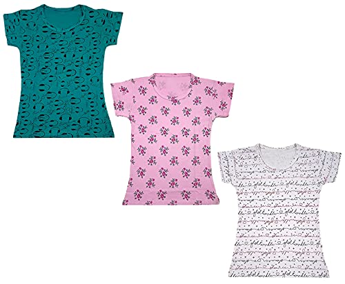 Image of indi weaves Girls Printed Cotton Half Sleeves Tshirts (Pack of 3)