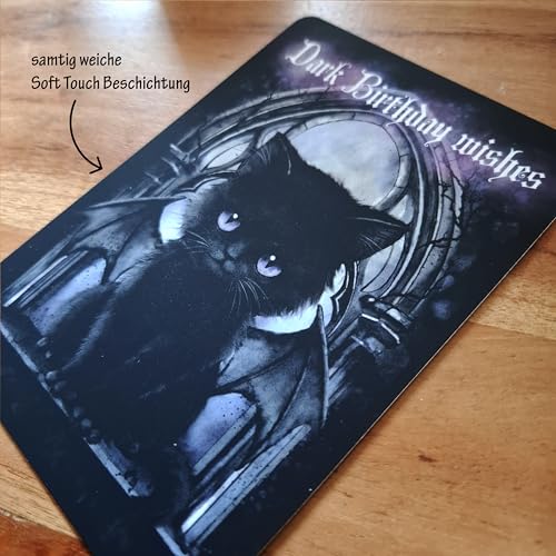 TinyTami Gothic Katzen Geburstagskarte, Birthday Wishes, Grußkarte, A6 Postkarte mit schwarzem Briefumschlag Kuvert
