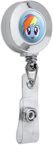 Miniatura 2 de My Little Pony Rainbow Dash Face Carrete retráctil cromado con clip para tarjetas de identificación