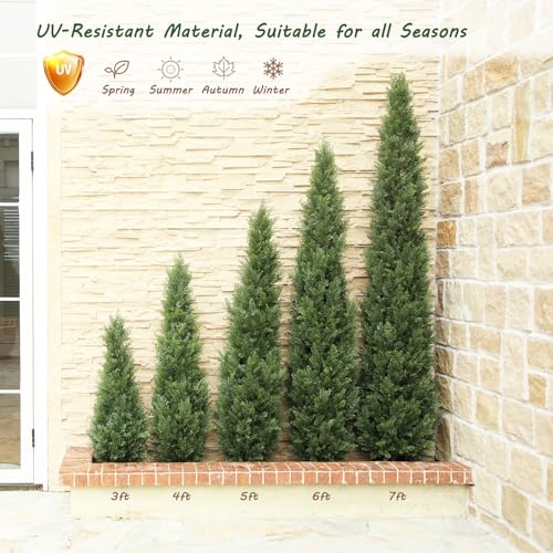 Image of Bellacat 6ft UV Resistant Artificial Topiary Trees Outdoor, 72in Faux Cedar Tree with Full & Realistic Leaves, Fake Cypress Tree for Front Door Proch Patio Deck Balcony Yard Decor