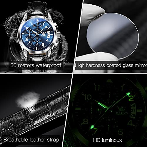 Image of OLEVS Men's Watches Brown Leather with Date,Casual Watches for Men,Large Face Watches Men,Chronograph Mens Watch,Sport Waterproof Business Dress Analog Quartz Men's Wrist Watches Reloj De Hombre