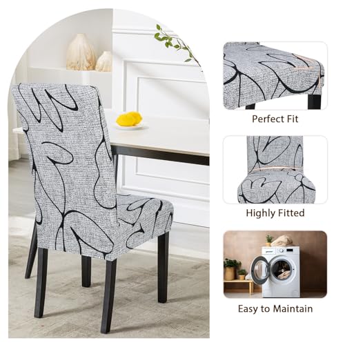 Image of SearchI Dining Room Chair Covers Set of 4, Stretch Printed Parsons Chair Slipcovers Spandex Removable Washable Kitchen Chair Protector Cover for Dining Room, Hotel, Ceremony (Grey Lotus+White Texture)