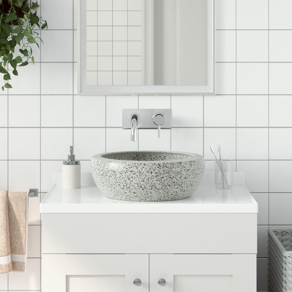 ShGaxin Lavabo sobre encimera Redondo cerámica Gris Φ41x14 cm, Fregadero, Lavabo Baño, Lavamanos Baño, Lavatorio Casa De Banho, Mueble Lavabo sobre Encimera - 155064